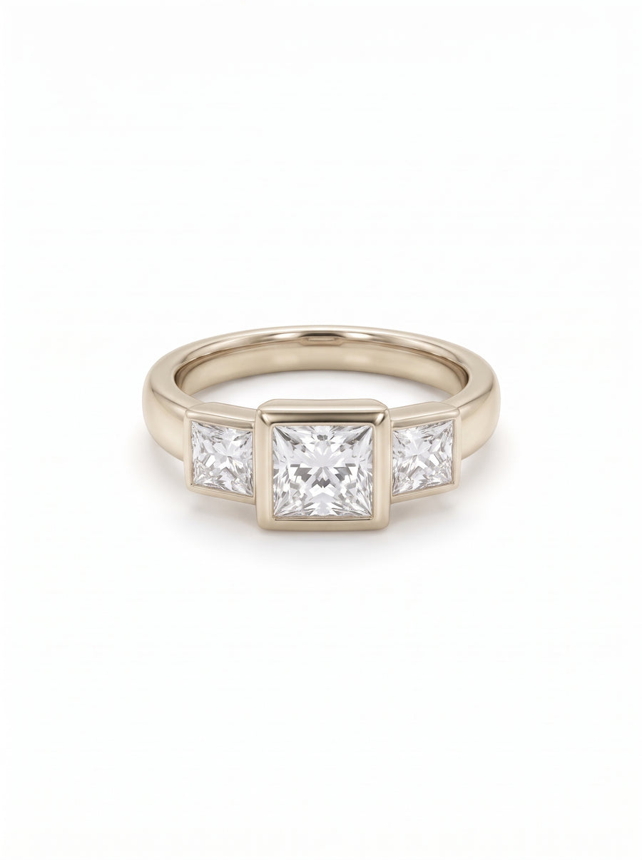 Princess Cut Art Deco Trilogy Engagement Rings