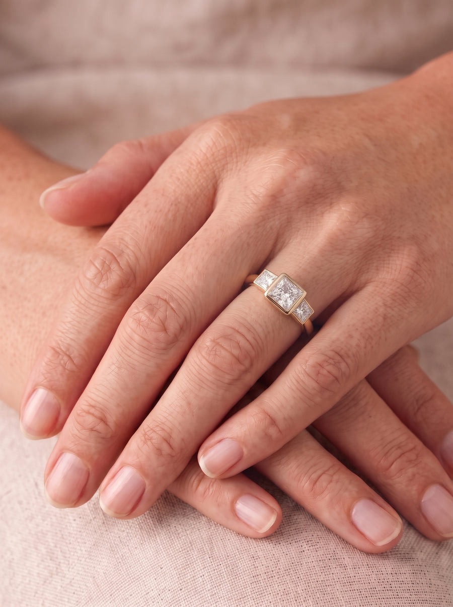 Princess Cut Art Deco Trilogy Engagement Rings