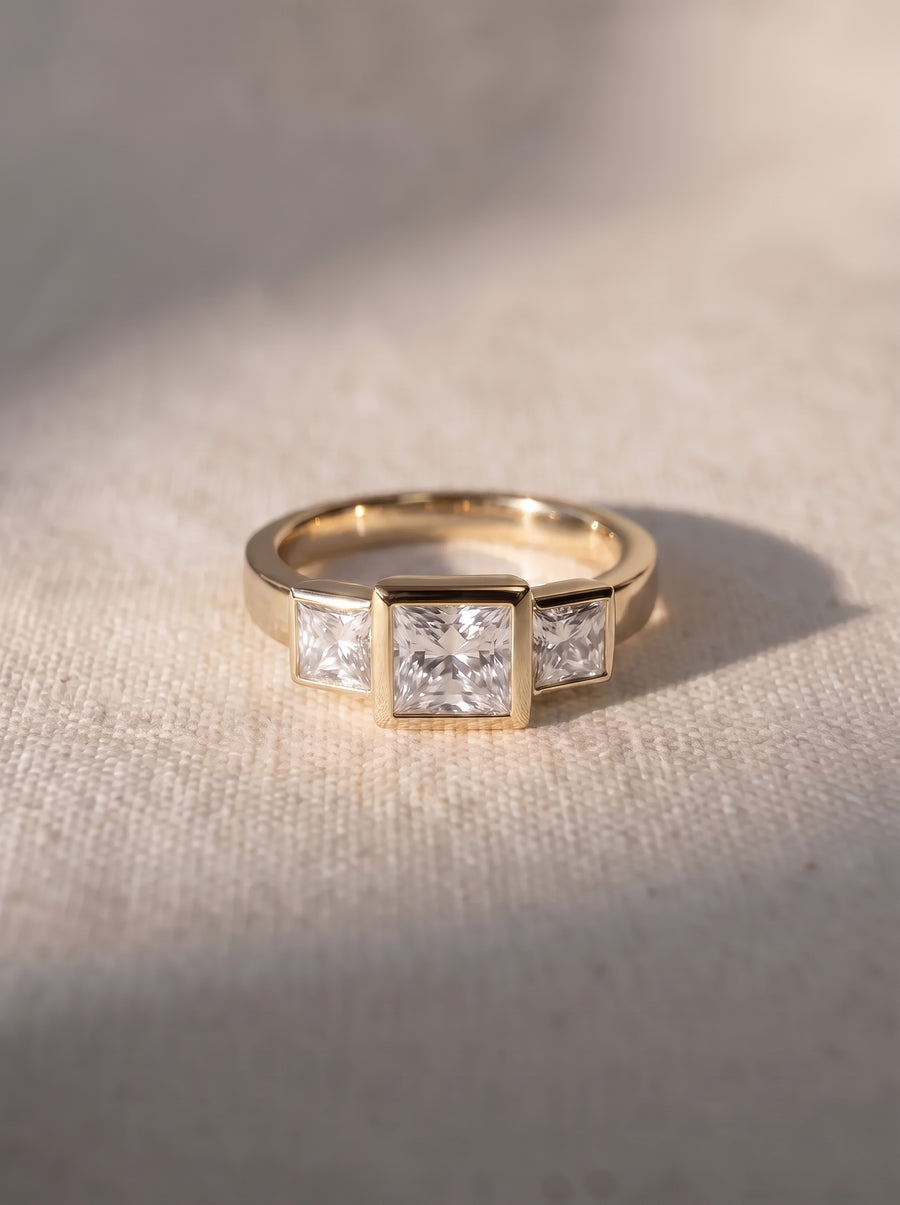 Princess Cut Art Deco Trilogy Engagement Rings