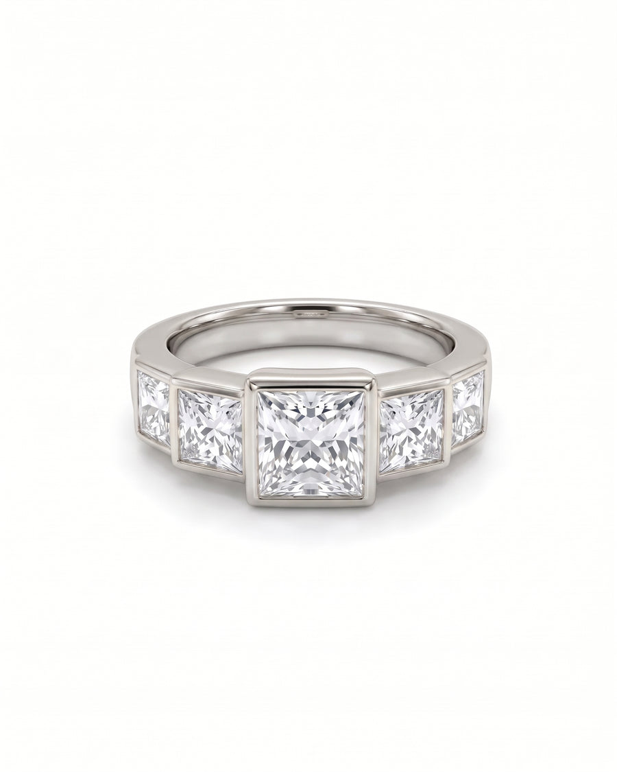 Princess Cut Art Deco Five Diamond Ring