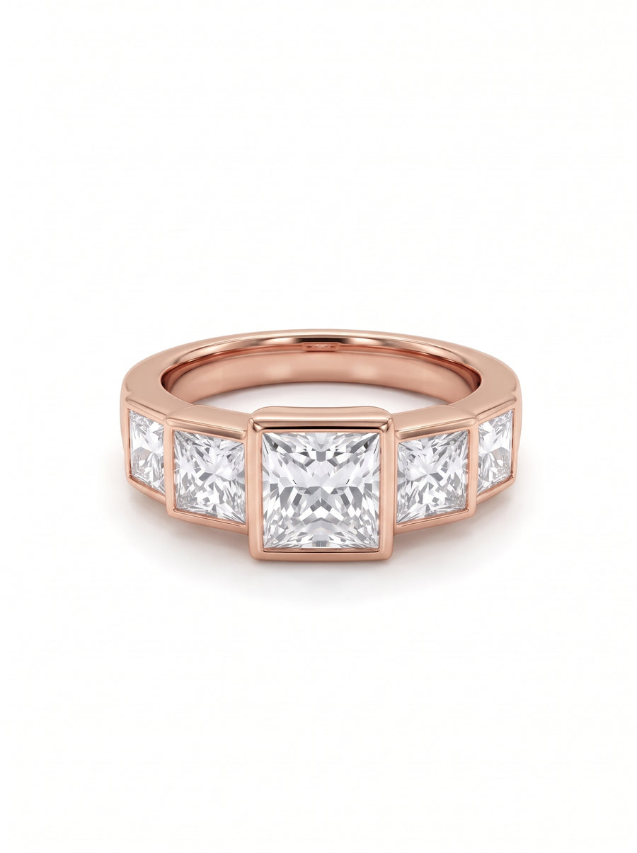 Princess Cut Art Deco Five Diamond Ring