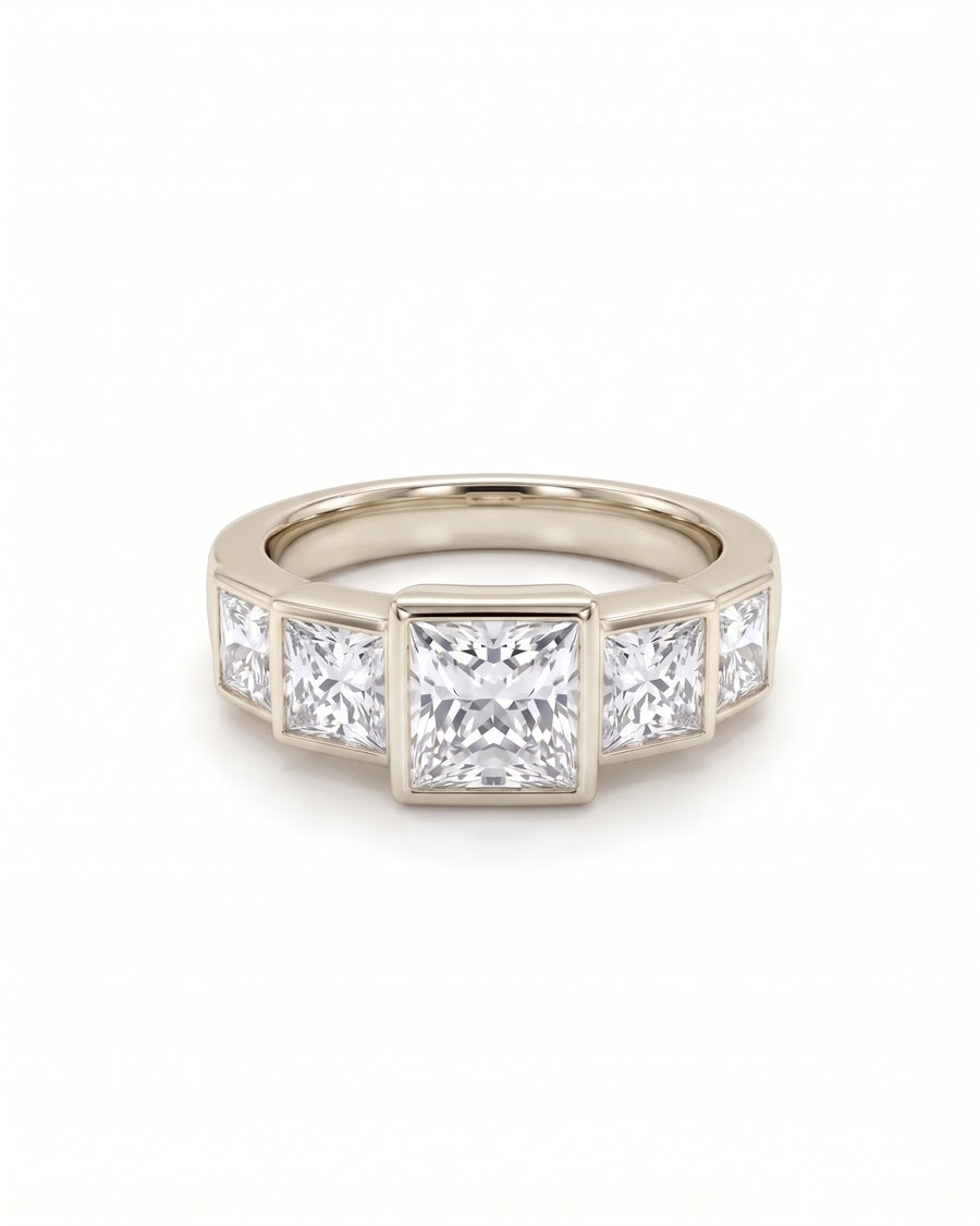 Princess Cut Art Deco Five Diamond Ring