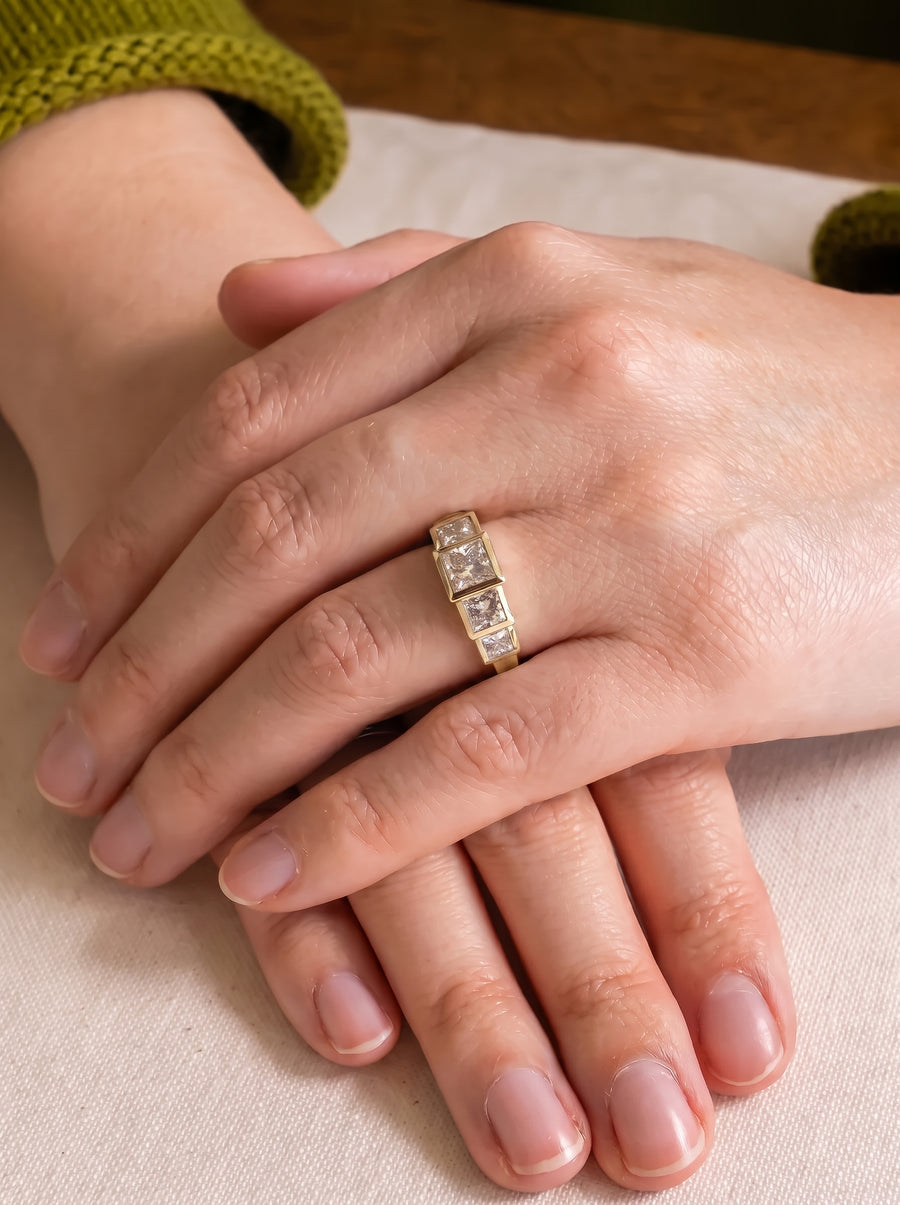 Princess Cut Art Deco Five Diamond Ring