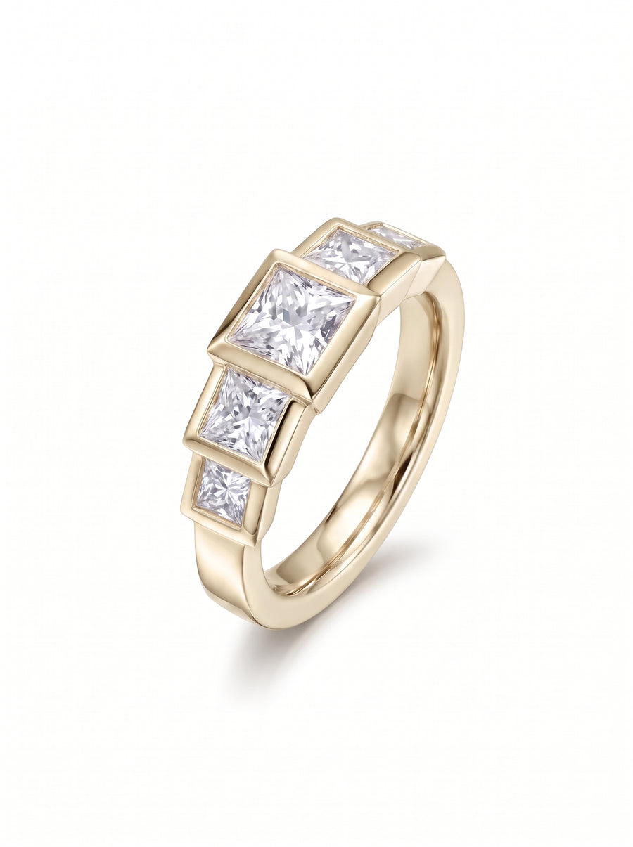 Princess Cut Art Deco Five Diamond Ring