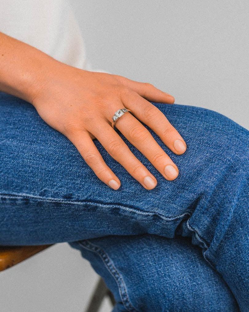 Princess Cut Diamond Platinum Trilogy Ring Ring Pruden and Smith