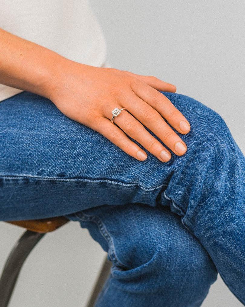 Princess Cut Emerald and Diamond Cluster Ring Ring Pruden and Smith