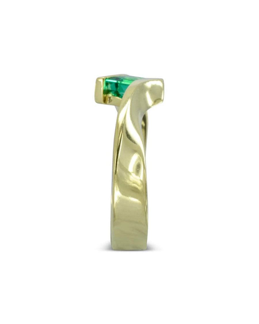 Side View Princess Cut Diamond Gold Flat Twist Ring Pruden and Smith