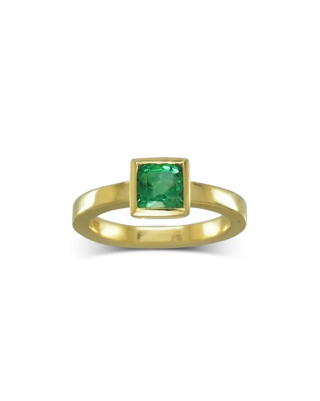 Princess Cut Emerald Yellow Gold Engagement Ring Ring Pruden and Smith