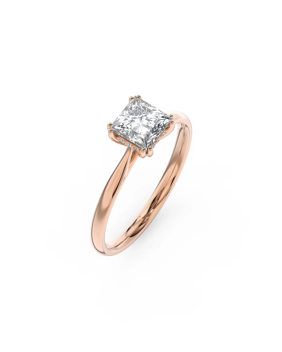 Rose gold ring with a square-cut diamond, elegant handmade jewellery design