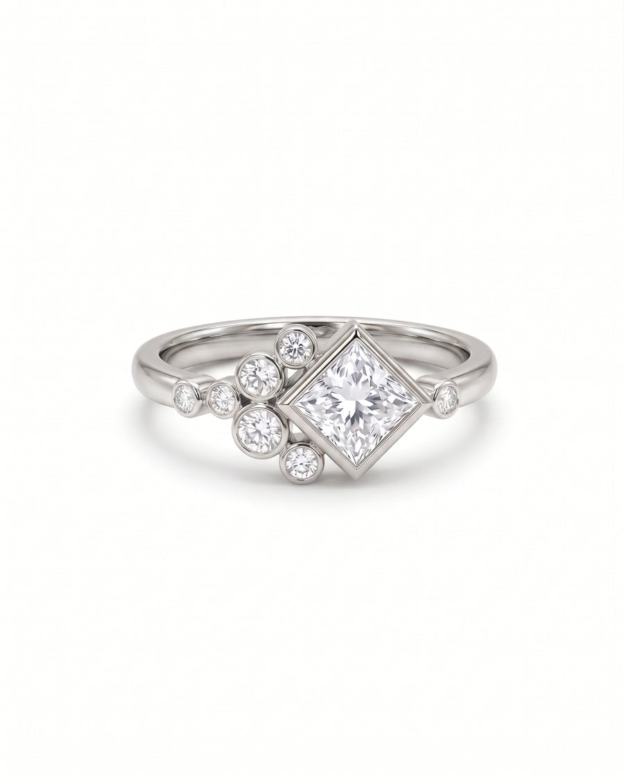 Princess Cut Rocky Water Bubbles Engagement Ring