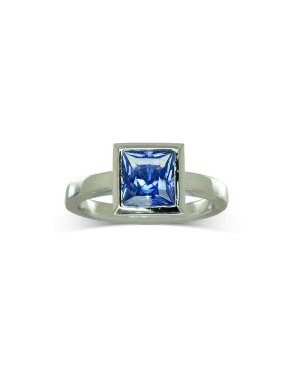 Princess Cut Sapphire Platinum Ring Ring Pruden and Smith