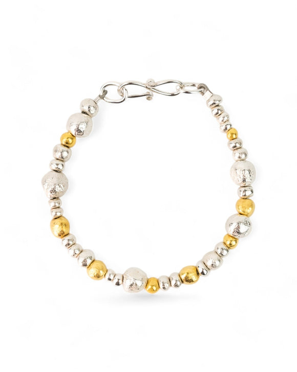 Random Nugget Silver and Gold Bracelet Bracelet Pruden and Smith 3-8mm