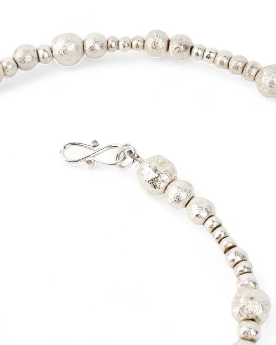 Organic textured silver nugget bead necklace with handcrafted metal clasp