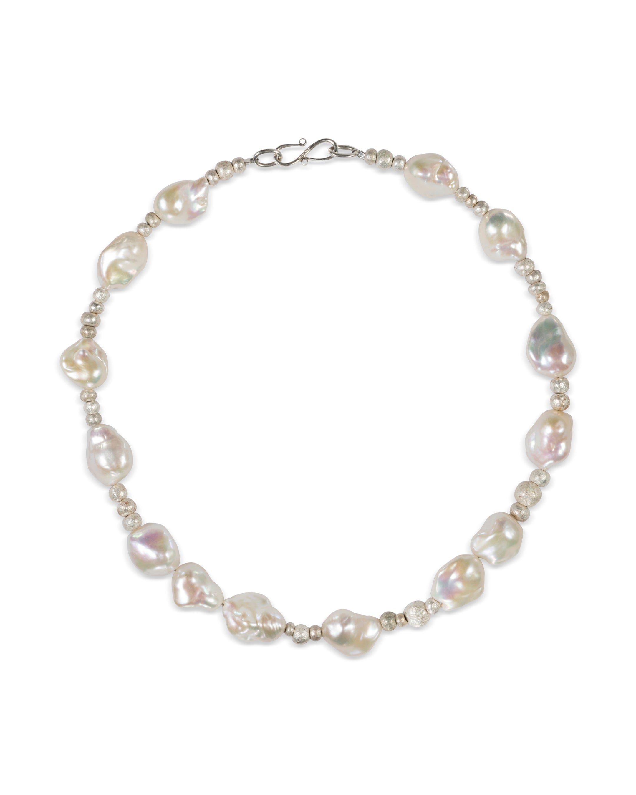 White Baroque Pearl with Silver Nuggets Necklace Necklace Pruden and Smith