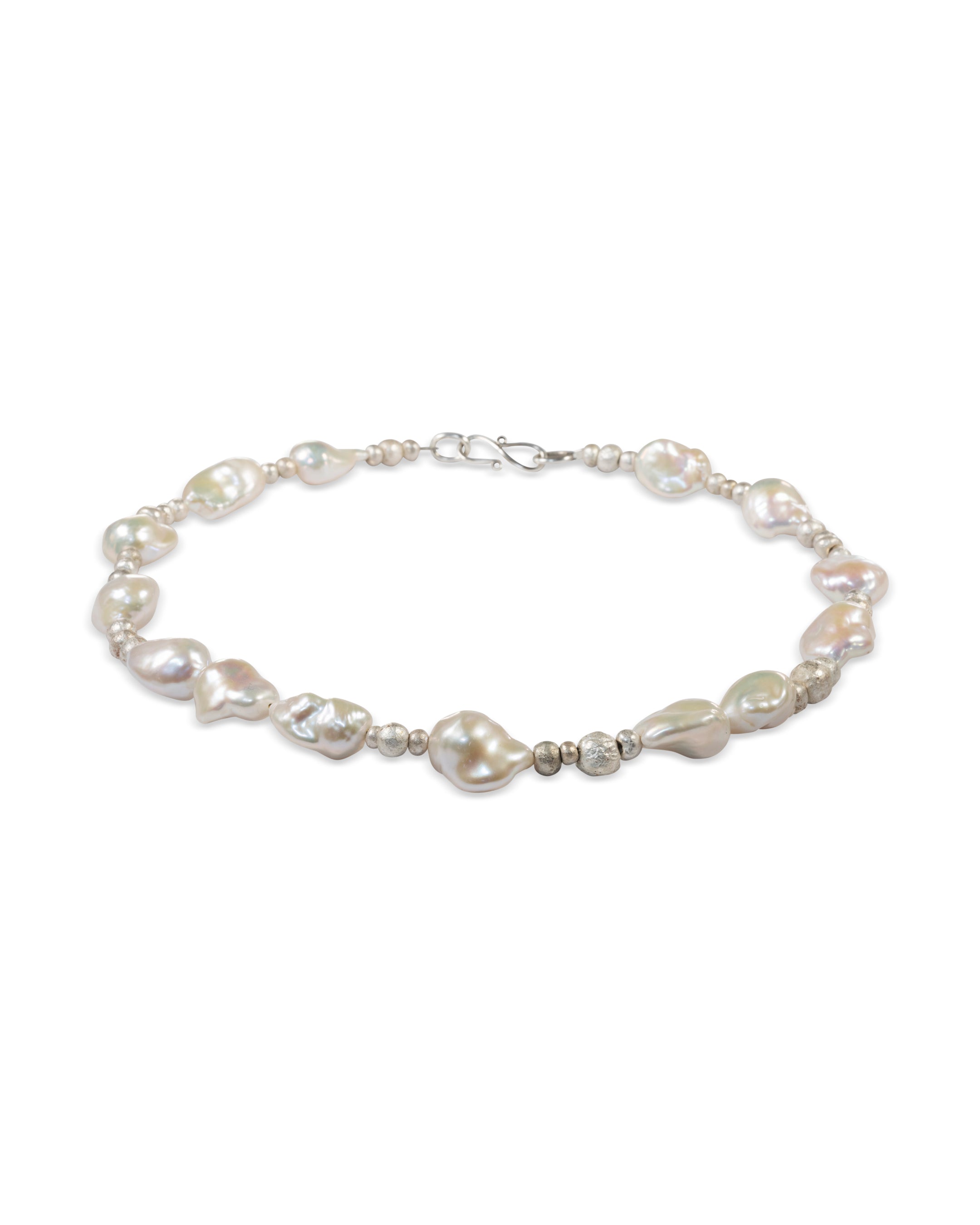 Irregular White Baroque Pearl with Silver Nuggets Necklace Necklace Pruden and Smith