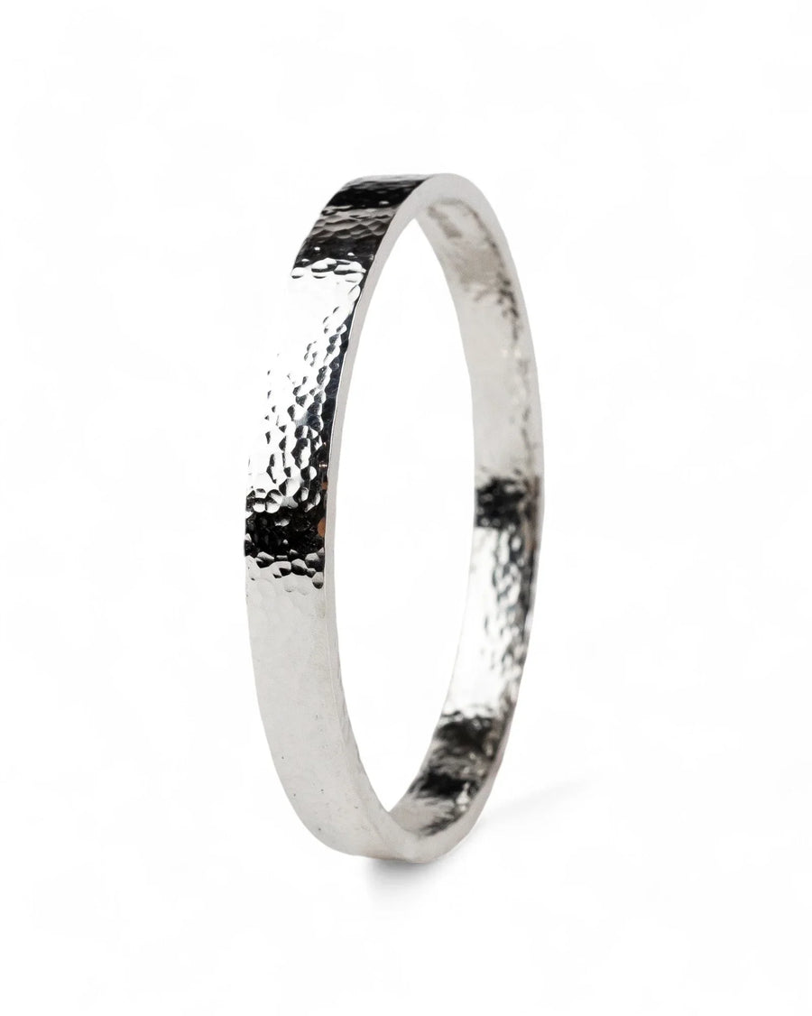 Hammered Rectangular Solid Silver Bangle Bangle Pruden and Smith Small (60mmID)