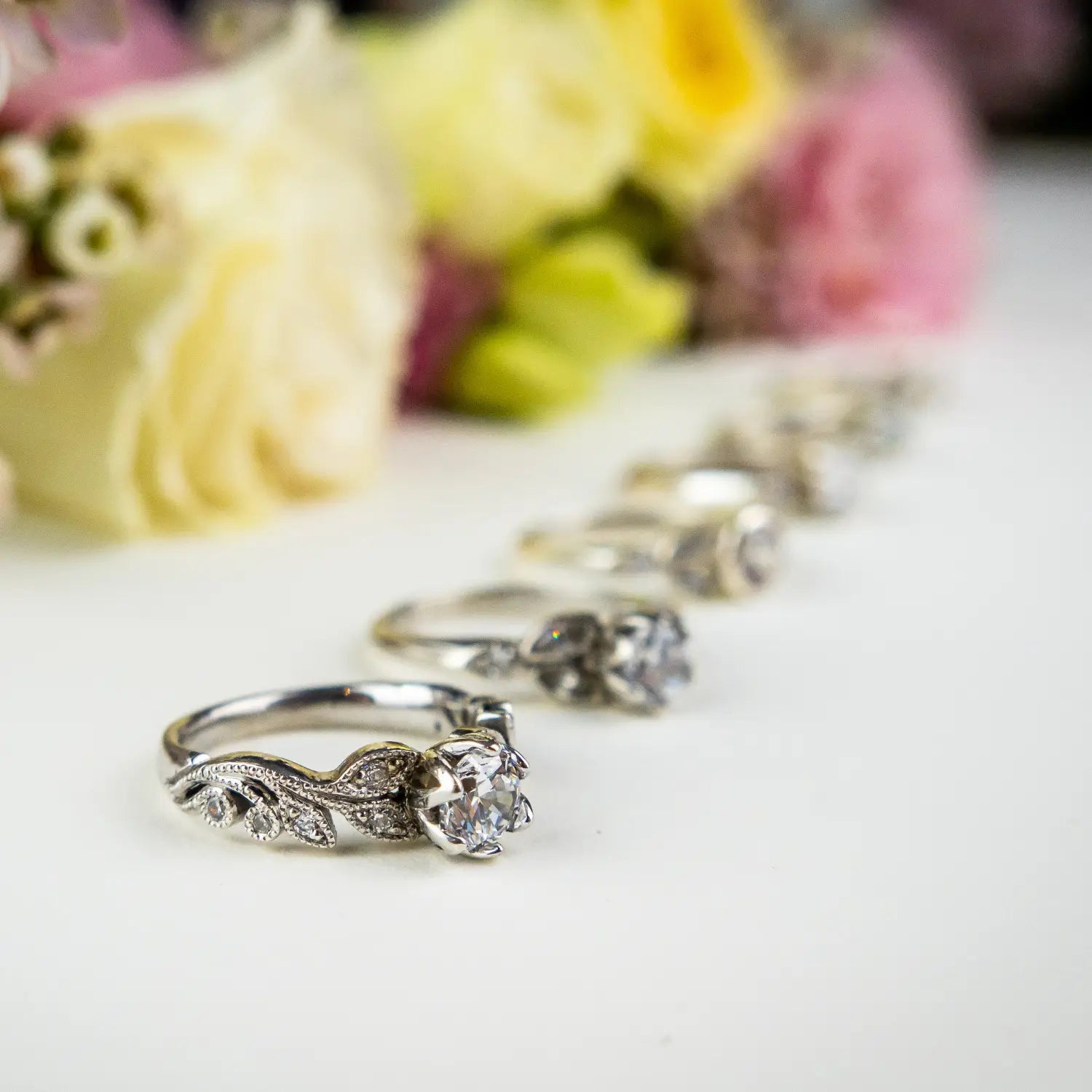 Vintage engagement rings next to each other