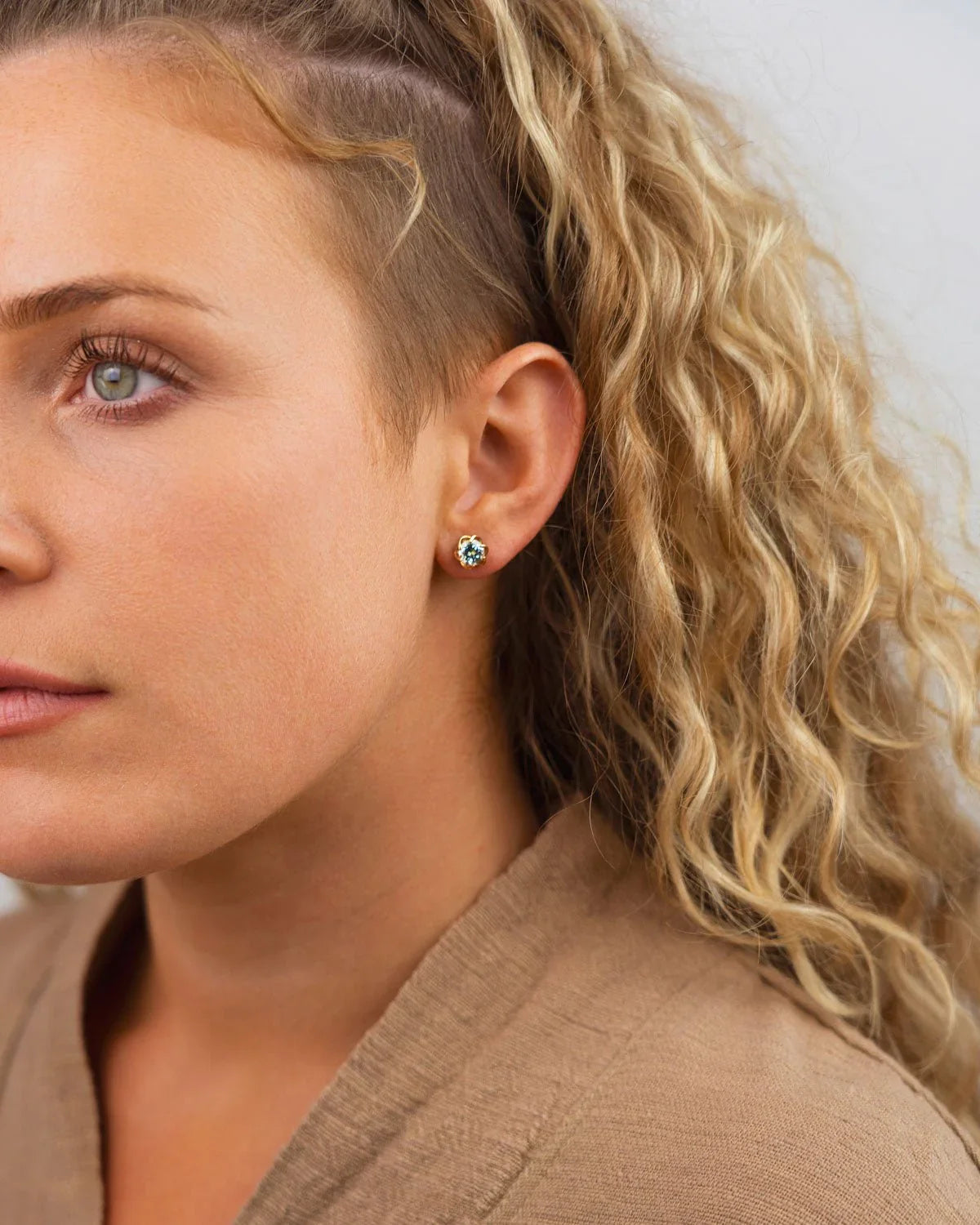 Revolved Yellow Gold Aquamarine Stud Earrings Earrings Pruden and Smith