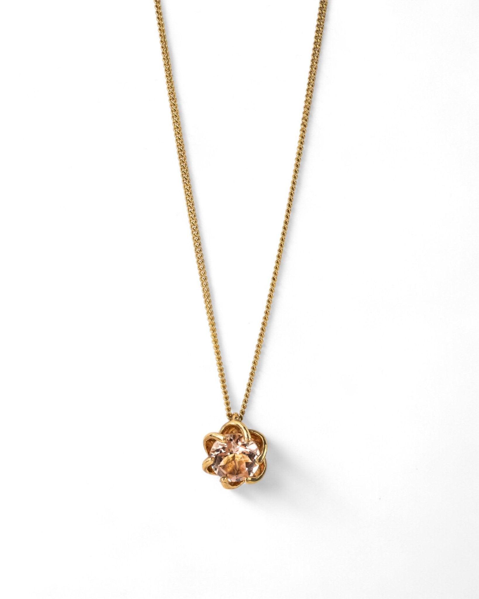 Revolved Claw Yellow Gold Morganite Pendant Pendant Pruden and Smith
