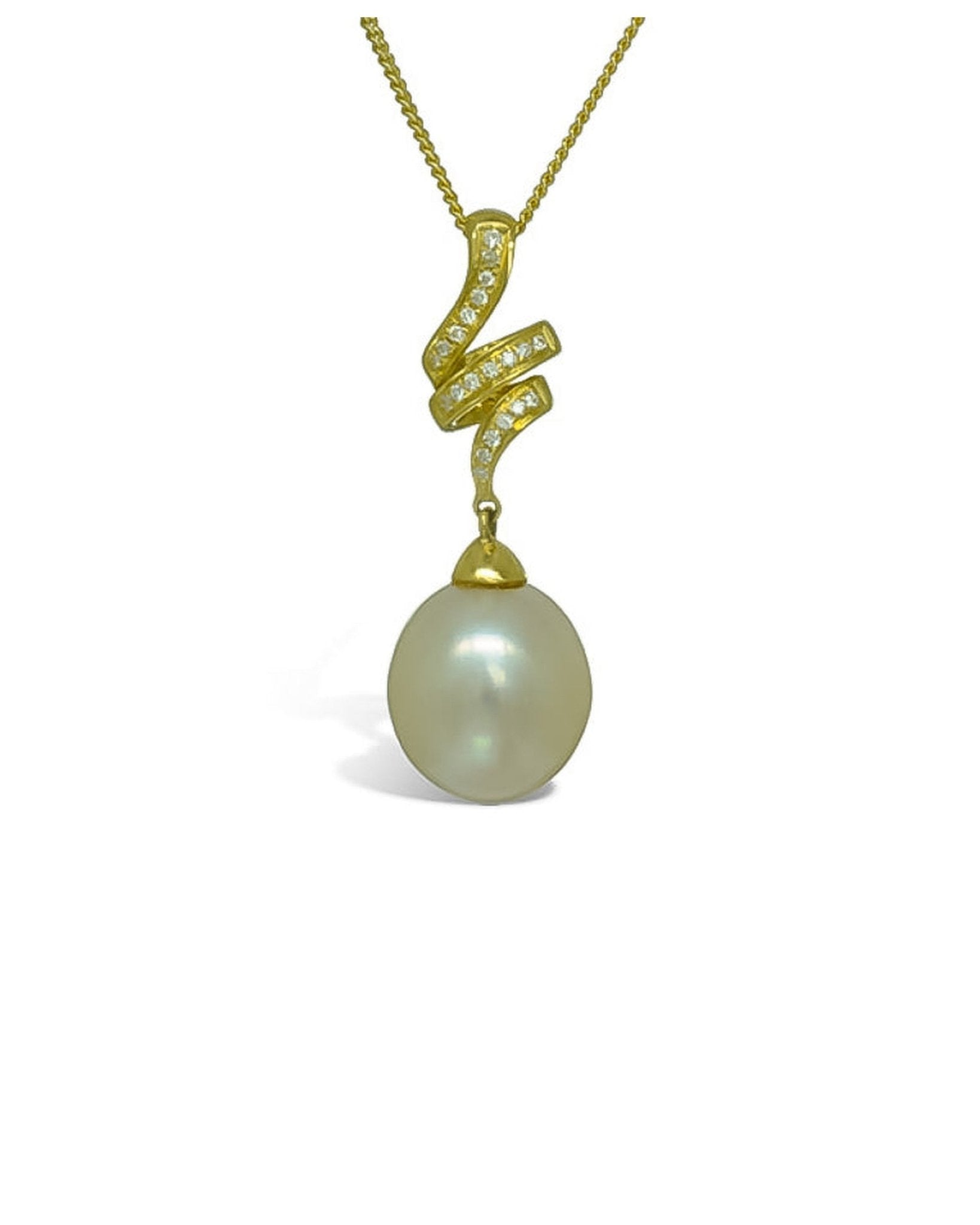 Ribbon Pearl and Diamond Pendant Pendant Pruden and Smith