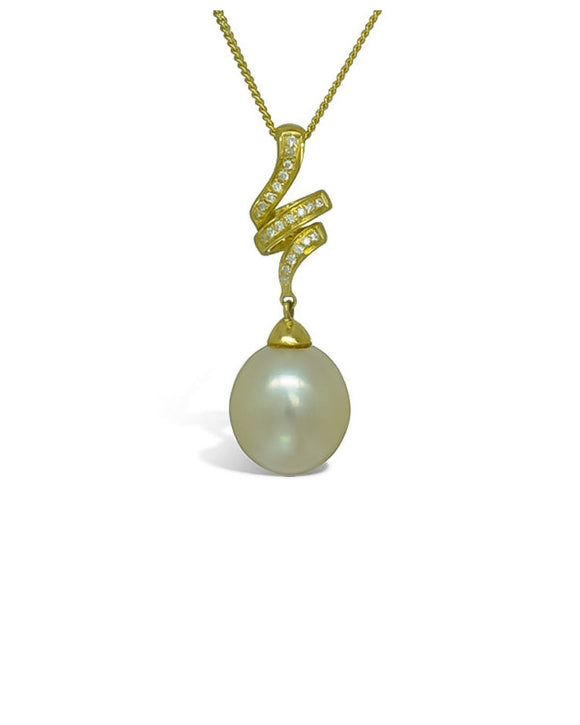 Ribbon Pearl and Diamond Pendant Pendant Pruden and Smith