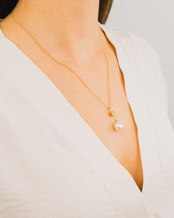 Ribbon Pearl and Diamond Pendant Pendant Pruden and Smith