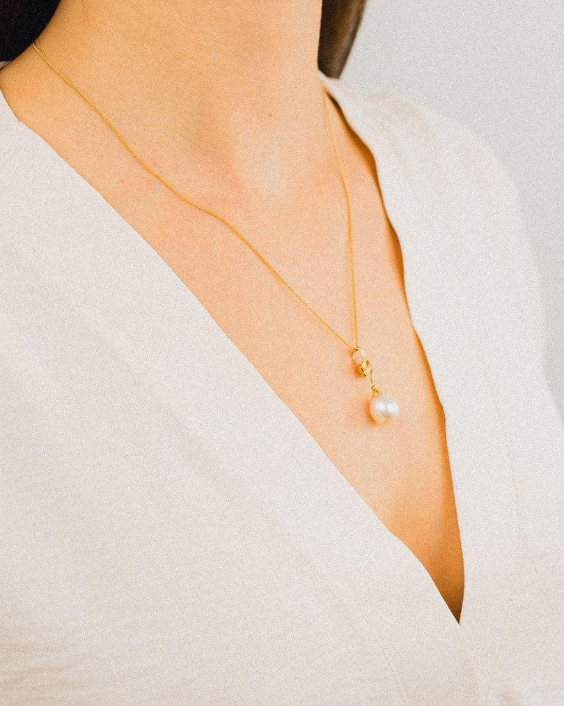 Ribbon Pearl and Diamond Pendant Pendant Pruden and Smith