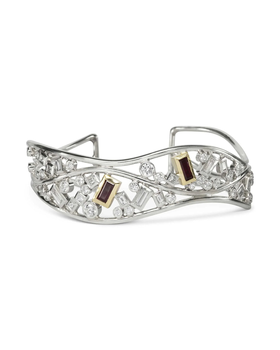 Modern Ruby and Diamond Baguette Cuff Bangle Pruden and Smith