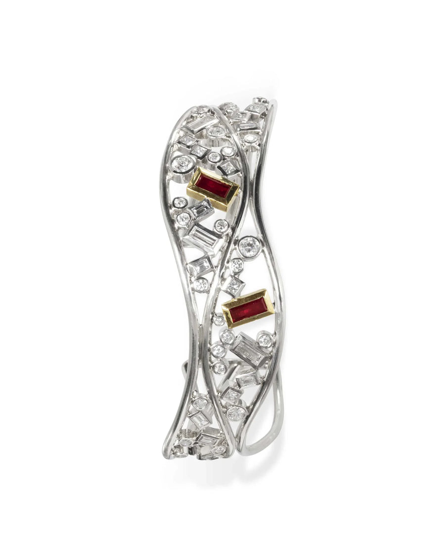 Unique Ruby and Diamond Baguette Cuff Bangle Pruden and Smith