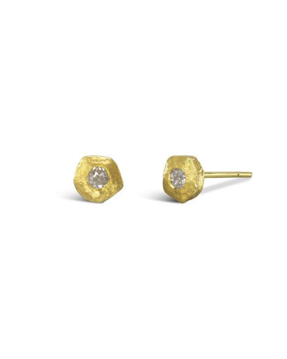 Nugget Yellow Gold Diamond Stud Earrings (6mm) Pruden and Smith