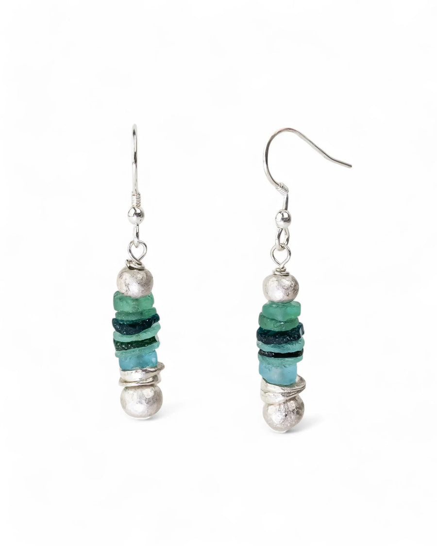 Roman Glass Button Dangly Earrings Earrings Pruden and Smith