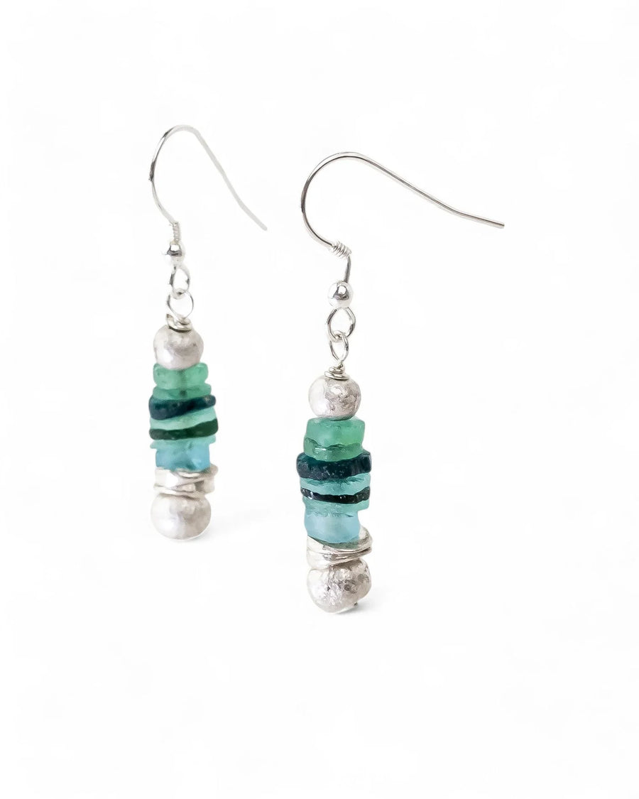 Roman Glass Button Dangly Earrings Earrings Pruden and Smith