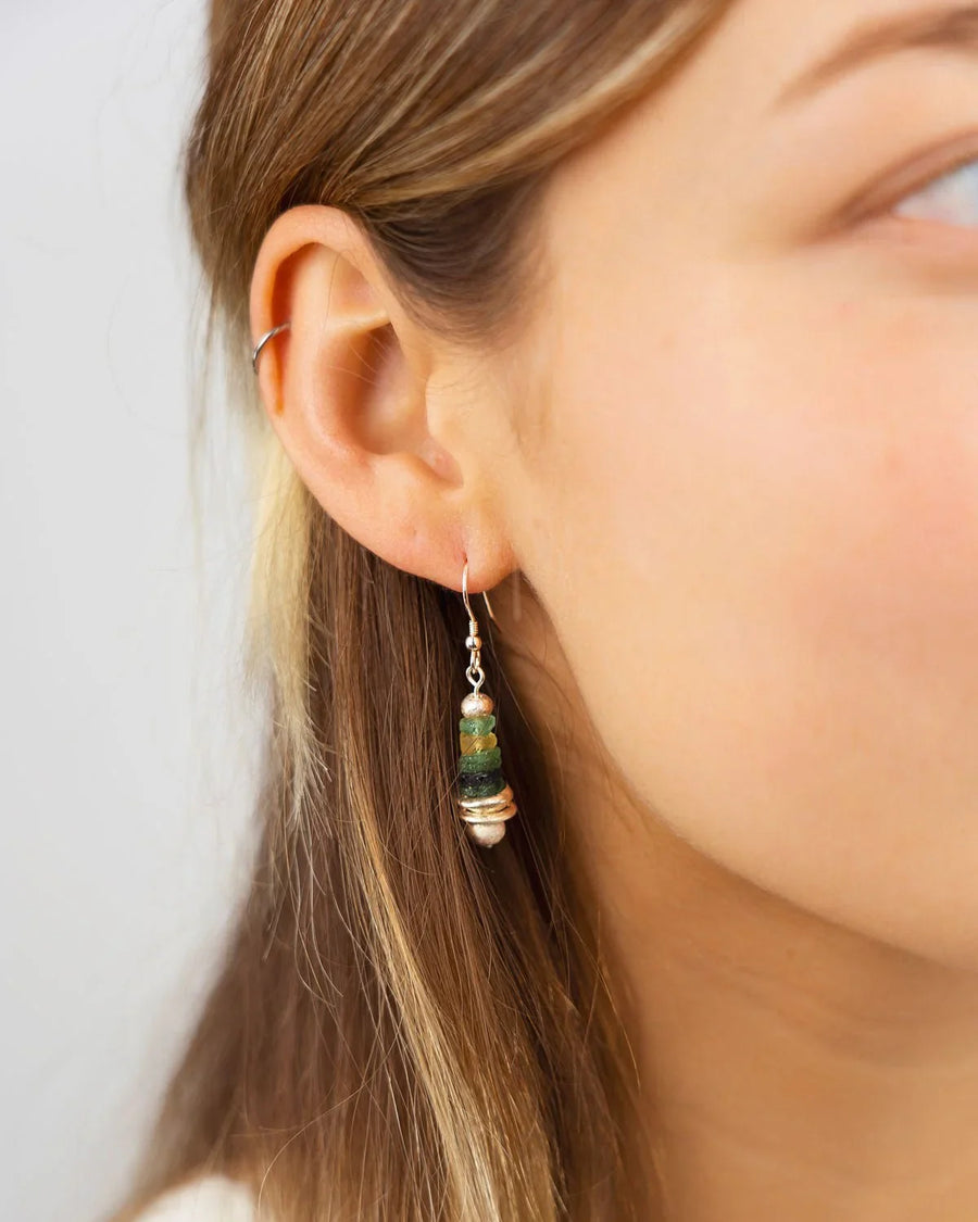 Roman Glass Button Dangly Earrings Earrings Pruden and Smith 8mm 30mm Drop