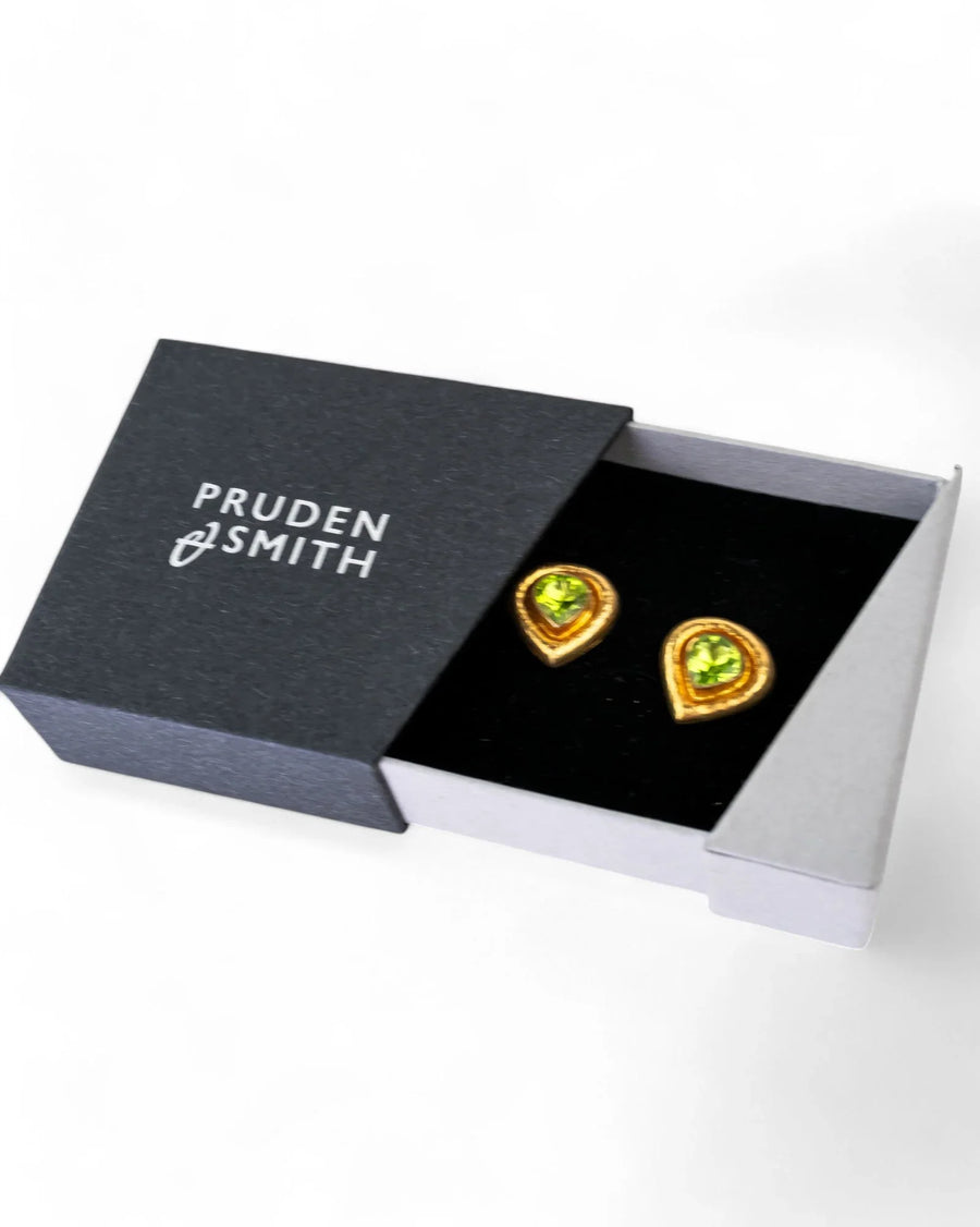 Roman Hammered Yellow Gold Peridot Stud Earrings Earrings Pruden and Smith