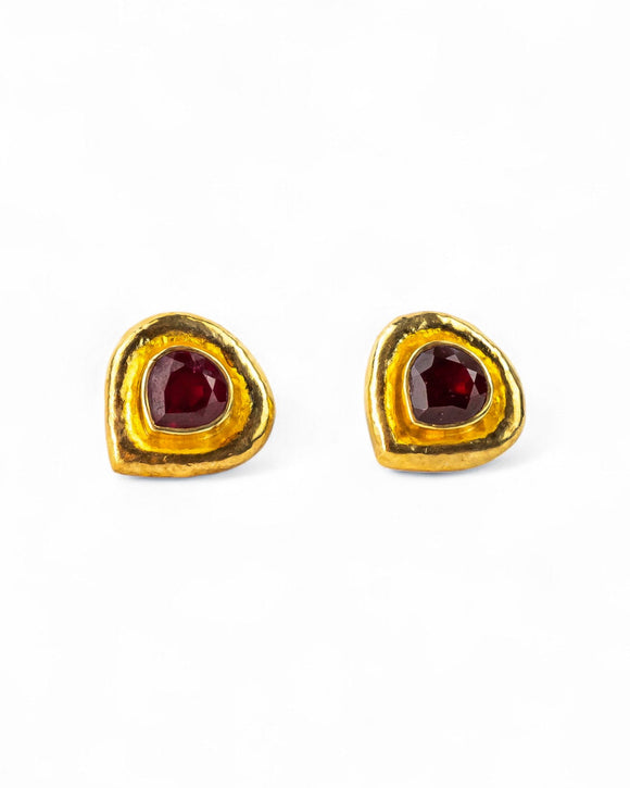 Roman Hammered Yellow Gold Ruby Stud Earrings Earrings Pruden and Smith