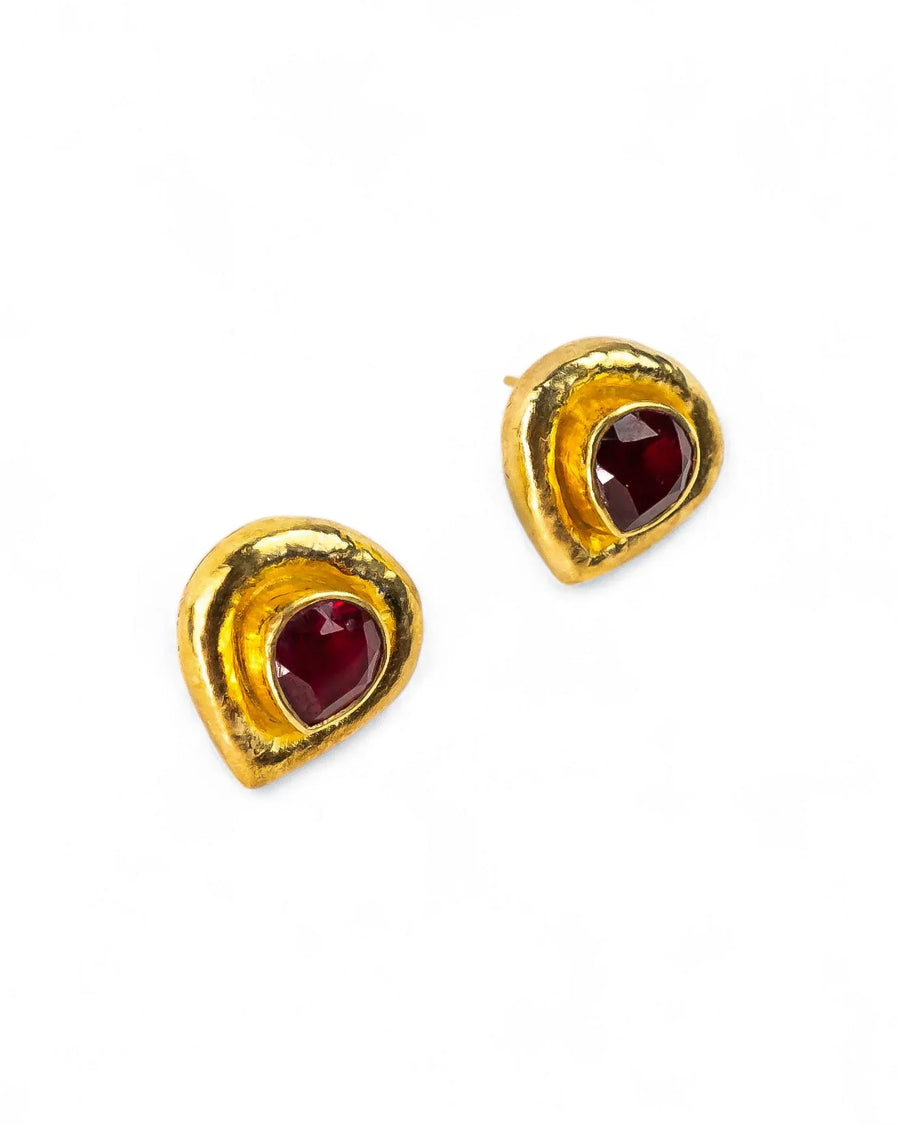 Roman Hammered Yellow Gold Ruby Stud Earrings Earrings Pruden and Smith