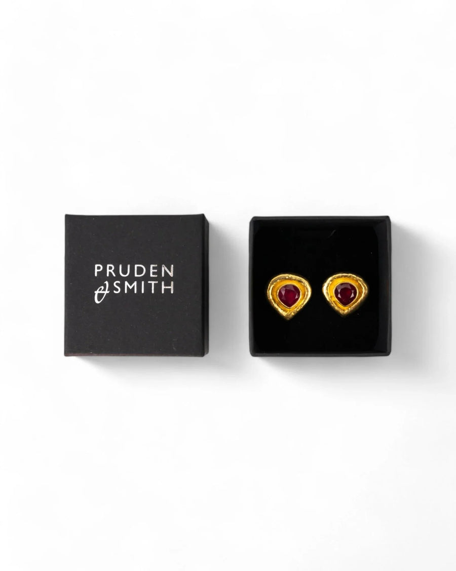 Roman Hammered Yellow Gold Ruby Stud Earrings Earrings Pruden and Smith