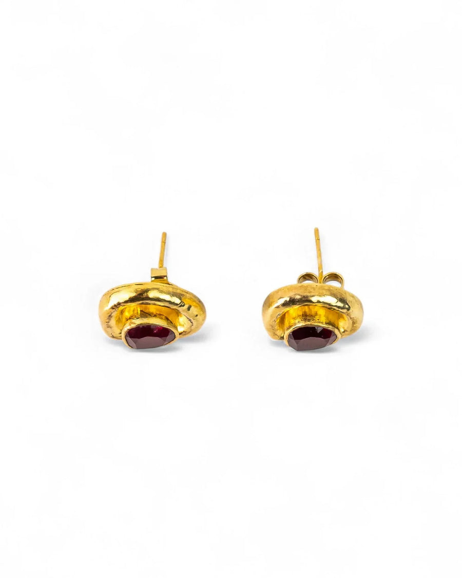 Roman Hammered Yellow Gold Ruby Stud Earrings Earrings Pruden and Smith