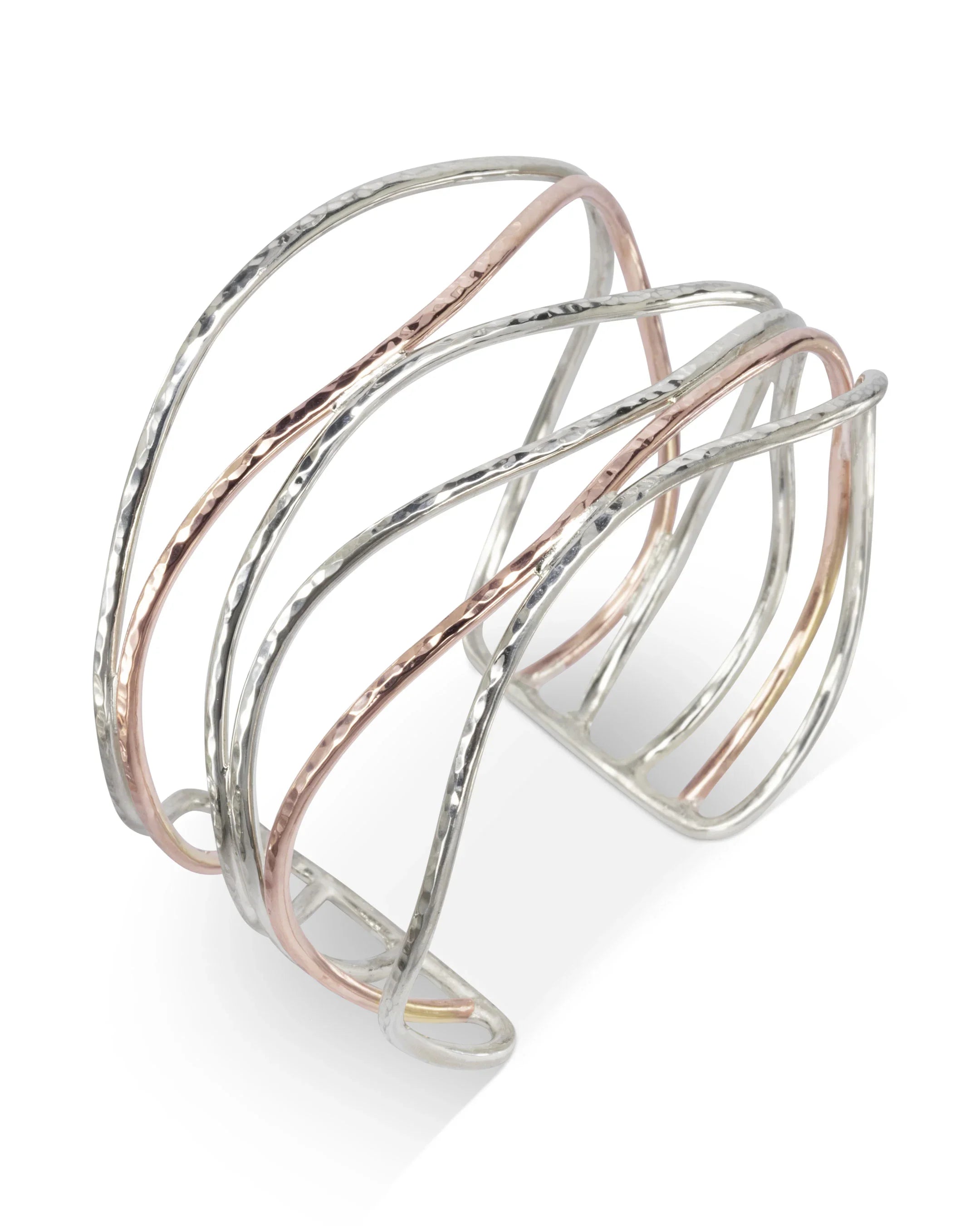 Rose Gold & Silver Cuff Bangle Six Strand Pruden and Smith