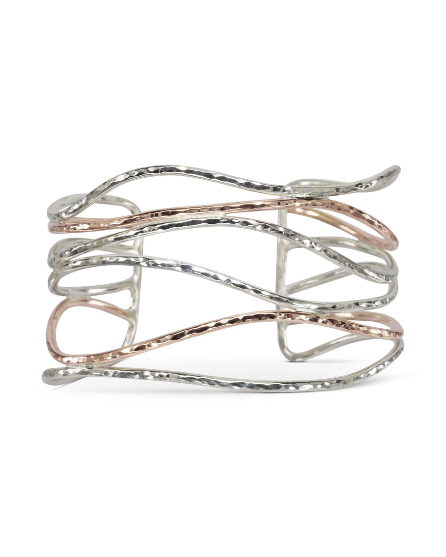 Rose Gold & Silver Cuff Bangle Six Strand Pruden and Smith