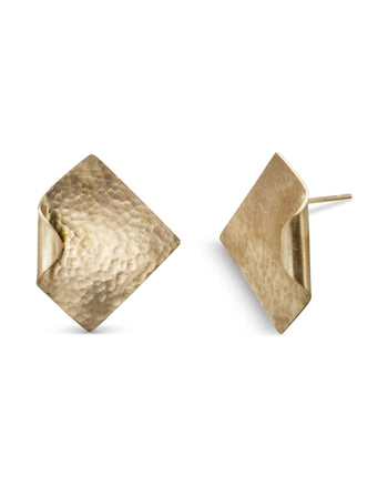 Matte Hammered Square 9ct Gold Stud Earrings Earring Pruden and Smith   
