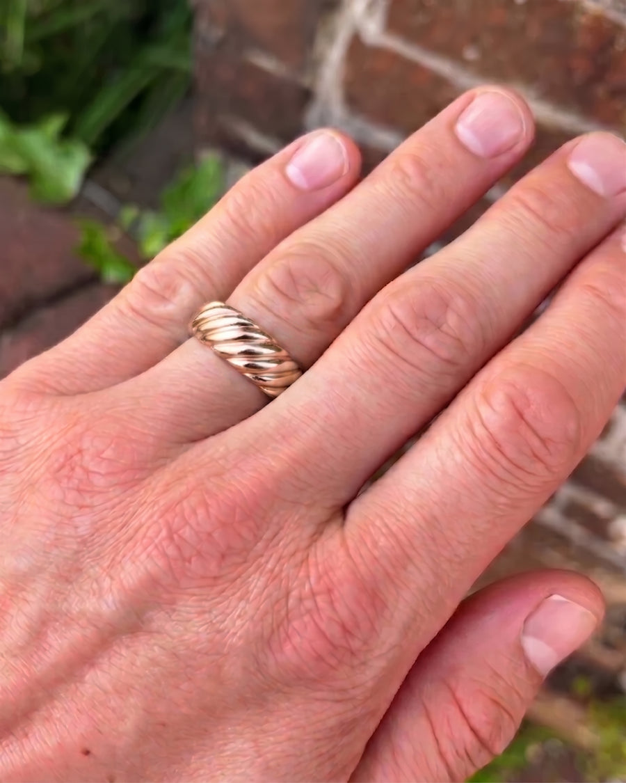 rose gold twisted mens wedding ring - model