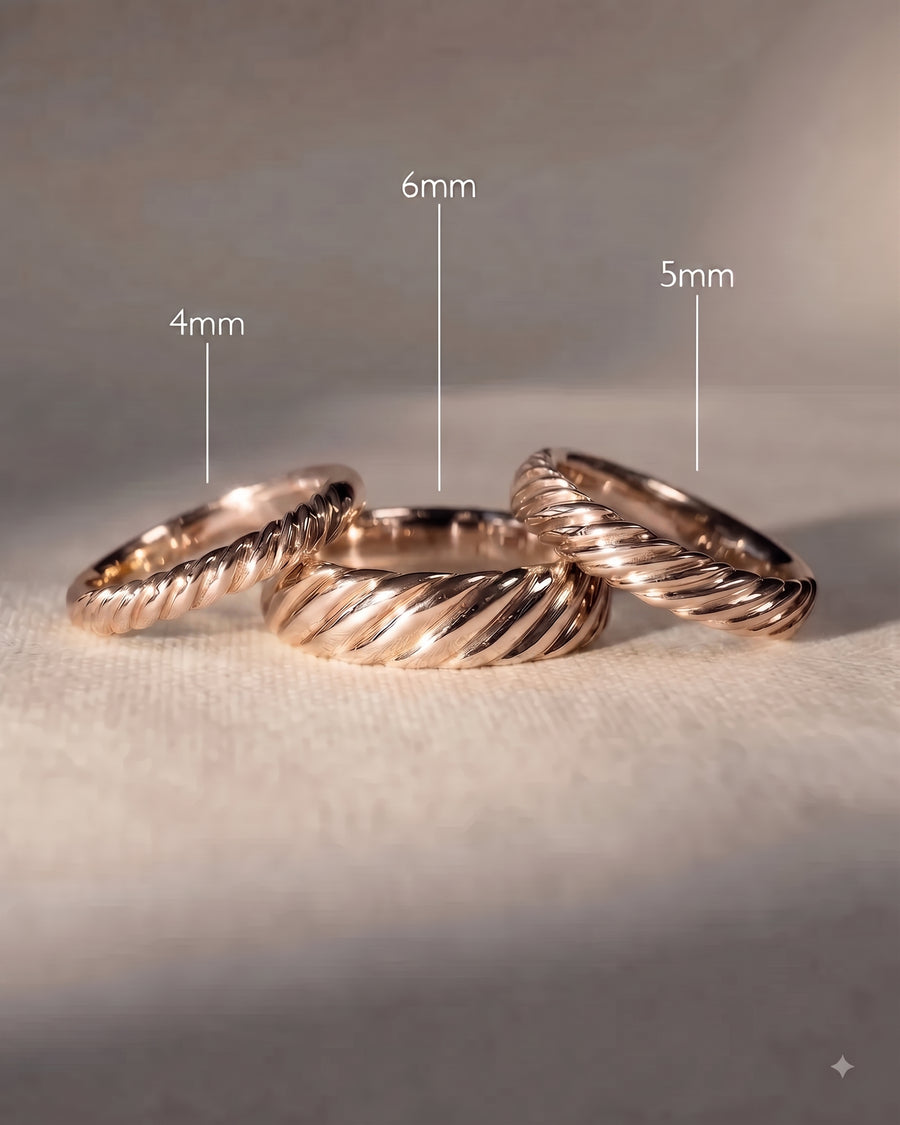 rose gold twisted mens wedding ring - material shot