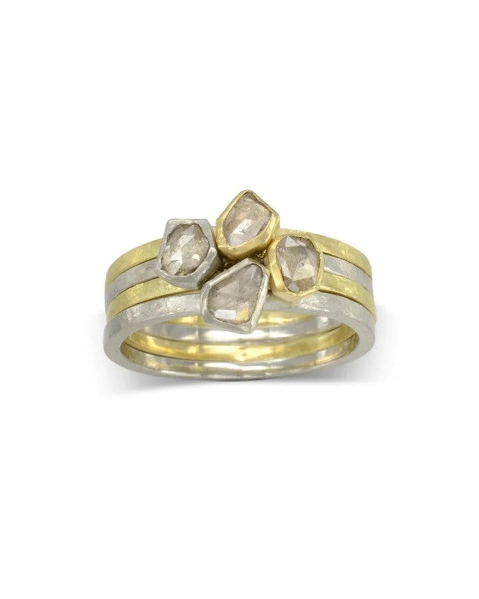 Rough Cut Diamond Mixed Metal Stacking Ring Set Ring Pruden and Smith