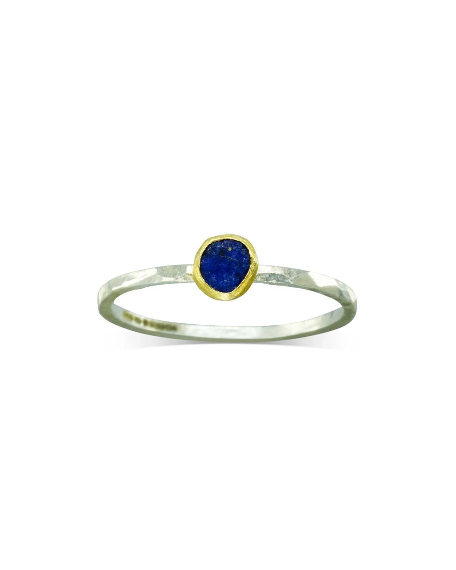 Rough Cut Lapis Lazuli Silver & 18ct Yellow Gold Stacking Ring Ring Pruden and Smith