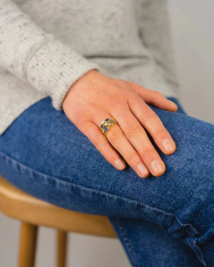 Rough Cut Lapis Lazuli Silver & 18ct Yellow Gold Stacking Ring Ring Pruden and Smith