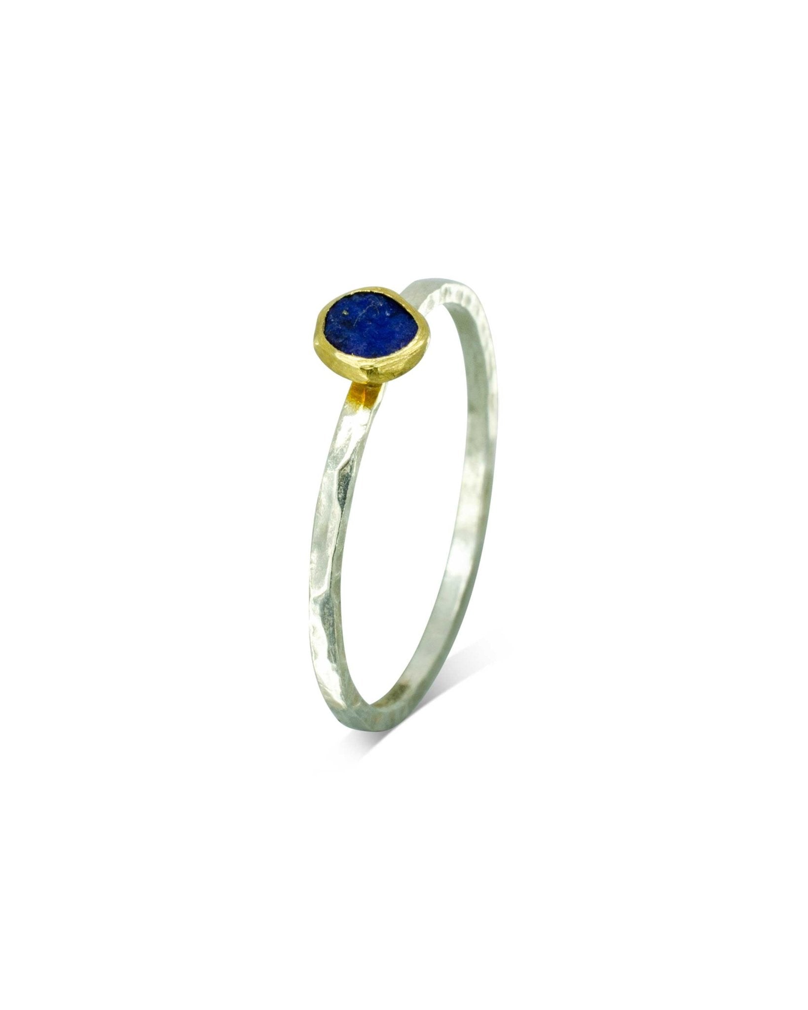 Rough Cut Lapis Lazuli Silver & 18ct Yellow Gold Stacking Ring Ring Pruden and Smith