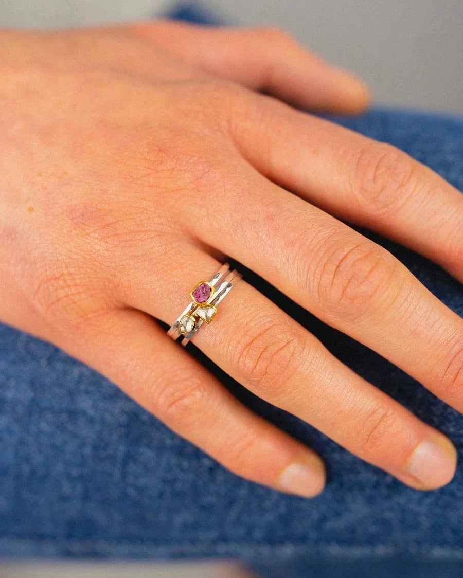 Rough Cut Ruby Silver Stacking Ring Ring Pruden and Smith