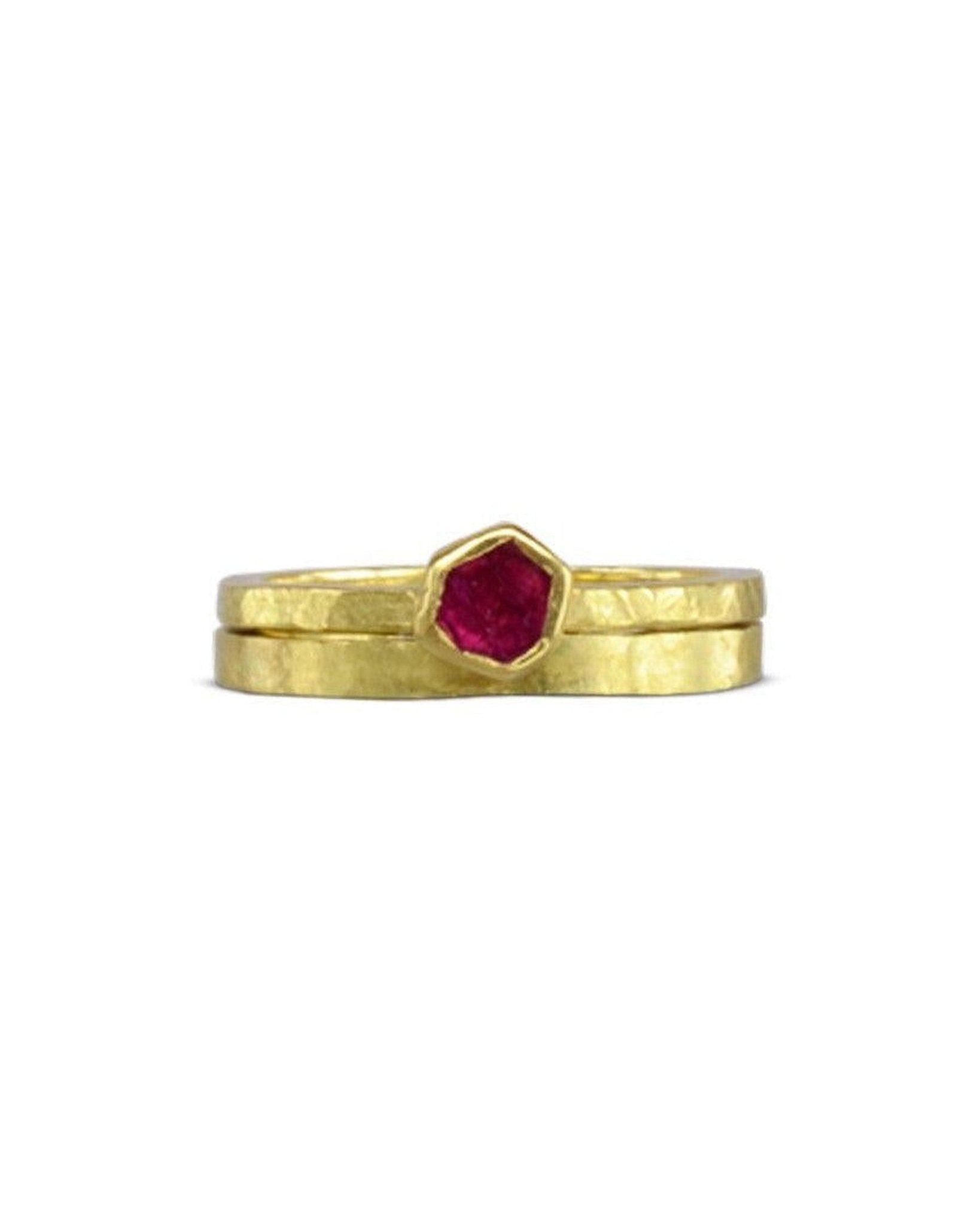 Rough Cut Ruby Yellow Gold Set Ring Pruden and Smith