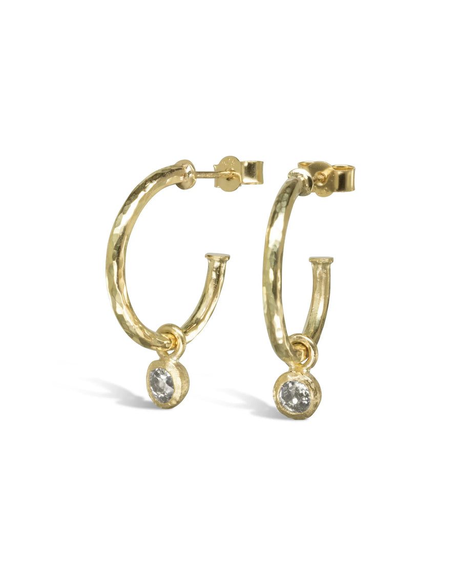 9ct yellow gold hoop earrings with rough diamond drops.